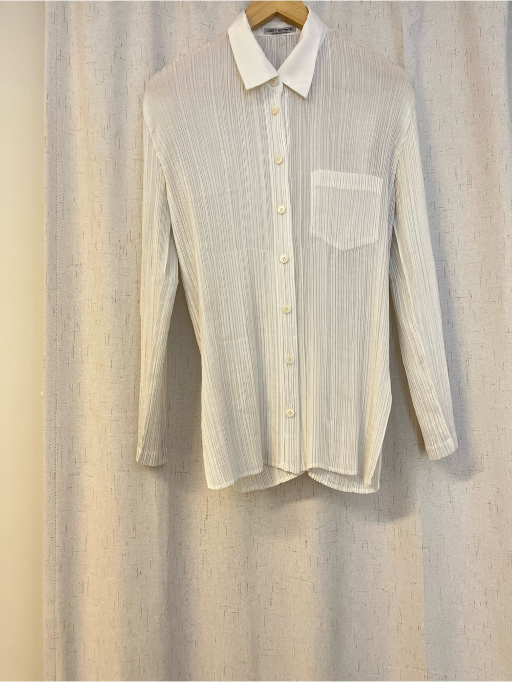ISSEY MIYAKE Micro Pleated Sheer Button Up Top Solid White Collar Japan $695